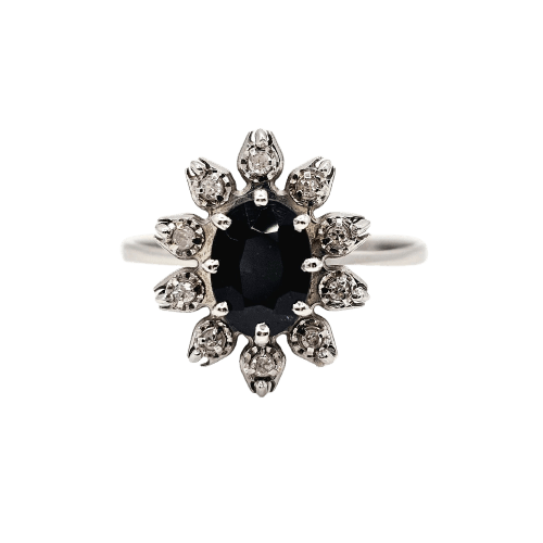 Bague 53 Bague marguerite vintage en or blanc 18 carats saphir et diamants 58 Facettes 714