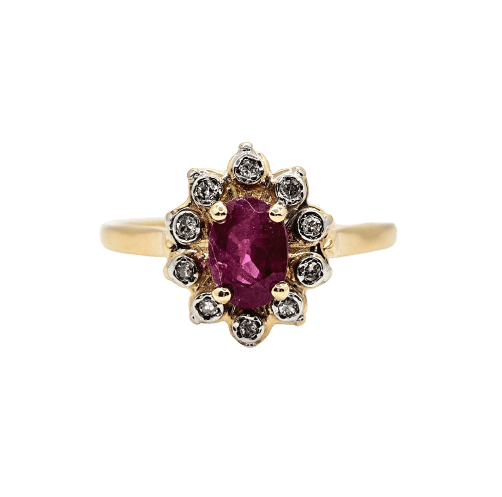 Bague 50 Bague marguerite rubis et diamants en or jaune 18 carats 58 Facettes 723