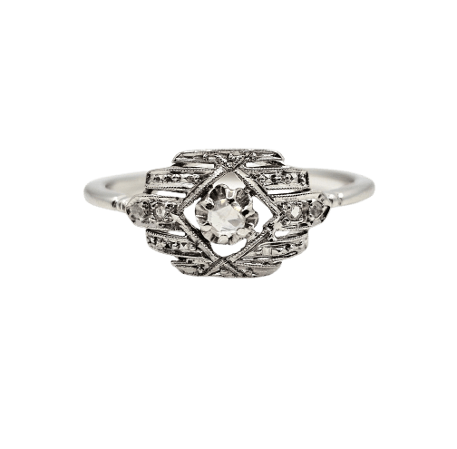 Bague 53 Bague Art déco en or blanc 18 carats et platine avec diamants 58 Facettes 560