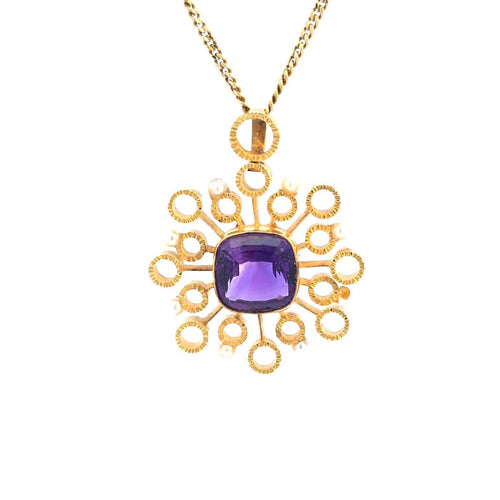 Pendentif Pendentif charm en or jaune 18k avec améthyste carrée et perles 58 Facettes 20260