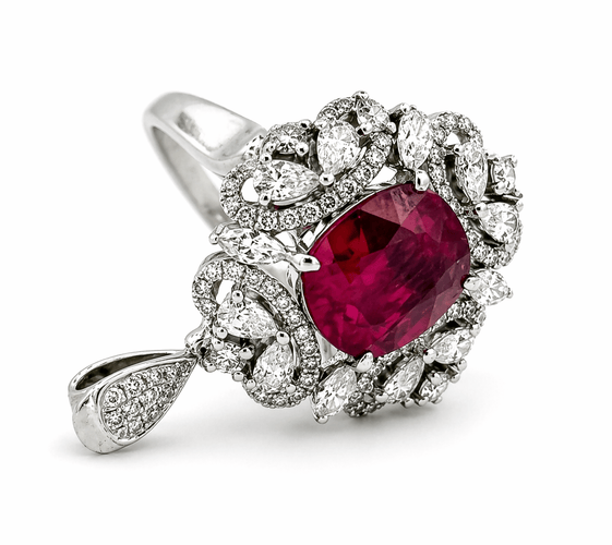 Pendentif Bague transformable en pendentif en or blanc 18 carats, diamants et rubis 58 Facettes 90764-ac12597