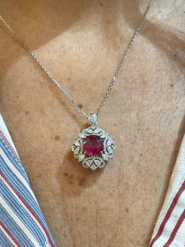 Pendentif Bague transformable en pendentif en or blanc 18 carats, diamants et rubis 58 Facettes 90764-ac12597