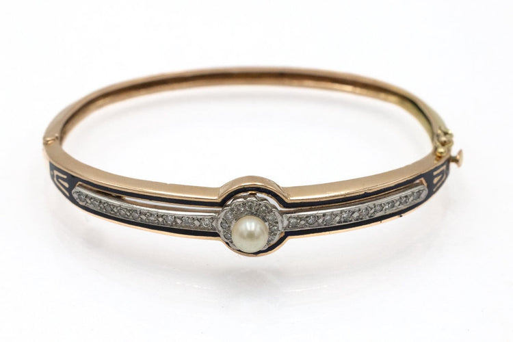 Bracelet Bracelet ancien en or jaune 585 avec diamants, perle et émail 58 Facettes 12015