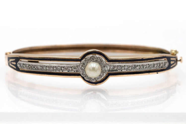 Bracelet Bracelet ancien en or jaune 585 avec diamants, perle et émail 58 Facettes 12015