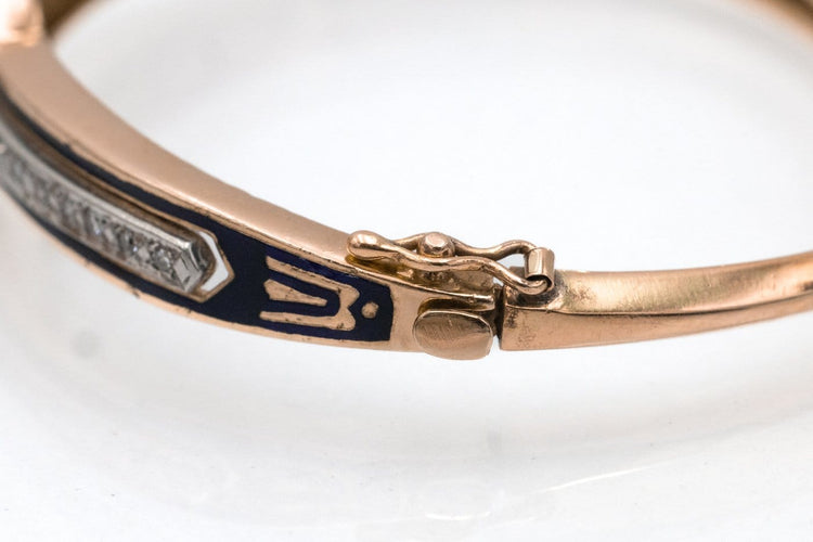Bracelet Bracelet ancien en or jaune 585 avec diamants, perle et émail 58 Facettes 12015
