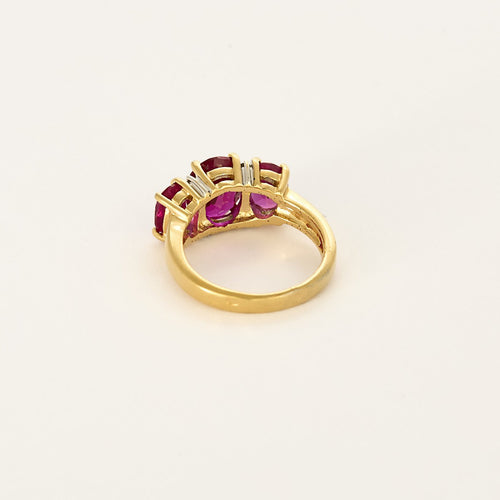 Bague 50 Bague jarretière en or jaune et or gris, rubis de synthèse 58 Facettes 260252