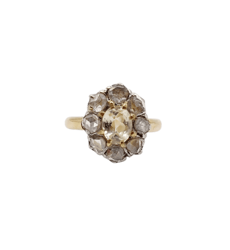 Bague 43 Bague marguerite antique en or 18k et platine, topaze et diamants 58 Facettes A06590