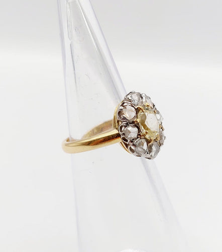 Bague 43 Bague marguerite antique en or 18k et platine, topaze et diamants 58 Facettes A06590