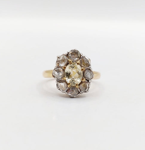 Bague 43 Bague marguerite antique en or 18k et platine, topaze et diamants 58 Facettes A06590