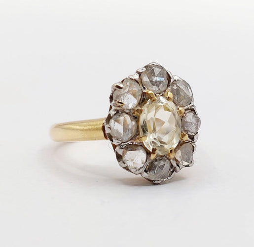 Bague 43 Bague marguerite antique en or 18k et platine, topaze et diamants 58 Facettes A06590
