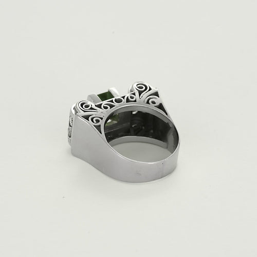 Bague 51 Bague géométrique en or gris, tourmaline verte et diamants. 58 Facettes B250128