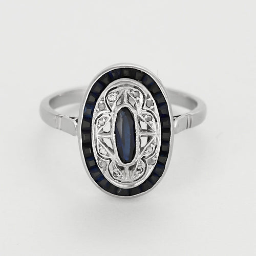 Bague 55 Bague de jeune fille en platine et or gris, saphirs et petits diamants taillés en rose 58 Facettes B260110