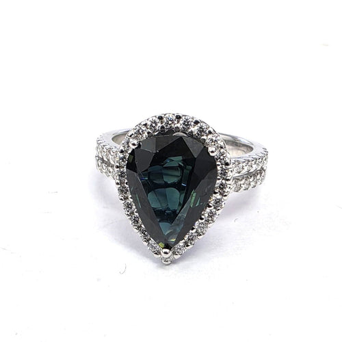 Bague 54 Bague en or blanc avec saphir poire et diamants 58 Facettes 274/26 A