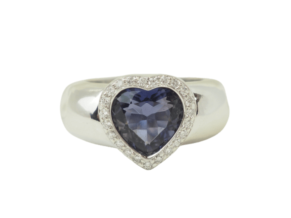 Bague 56 Poiray - Bague cœur en or blanc, tanzanite et diamants 58 Facettes 33744