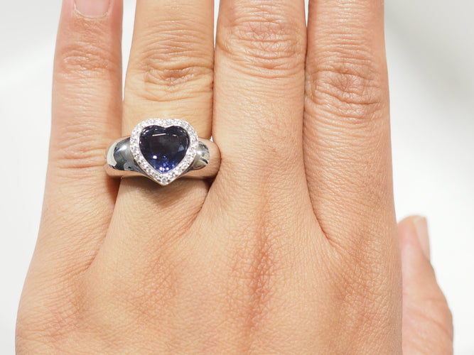 Bague 56 Poiray - Bague cœur en or blanc 18 ct avec tanzanite et diamants 58 Facettes 33744
