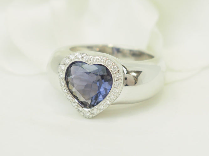 Bague 56 Poiray - Bague cœur en or blanc 18 ct avec tanzanite et diamants 58 Facettes 33744