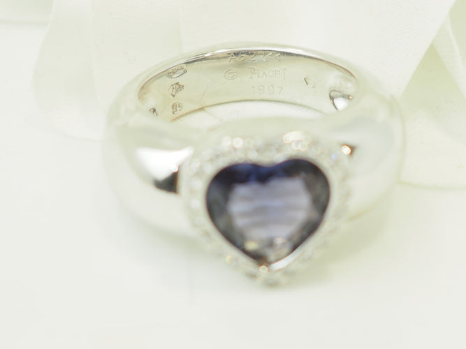 Bague 56 Poiray - Bague cœur en or blanc 18 ct avec tanzanite et diamants 58 Facettes 33744