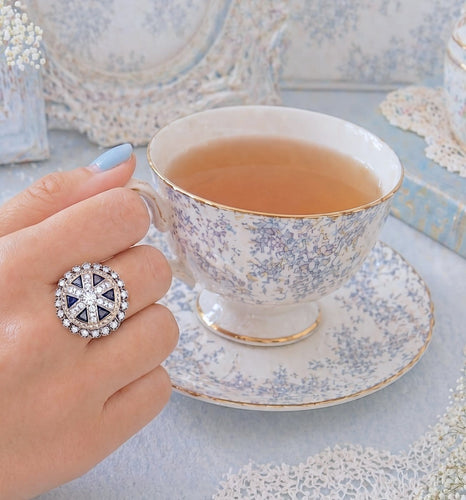 Bague 51.5 Bague vintage - Saphirs Troïdia et diamants en or rose et or blanc 18K 58 Facettes 1780