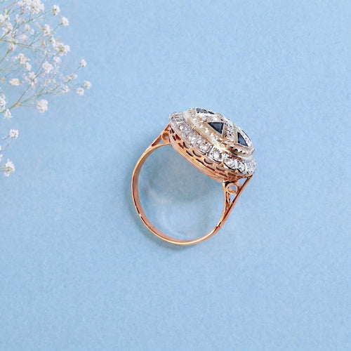 Bague 51.5 Bague vintage - Saphirs Troïdia et diamants en or rose et or blanc 18K 58 Facettes 1780