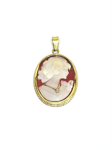 Pendentif Pendentif camée coquillage en or jaune 18 carats avec diamant 58 Facettes 1748566