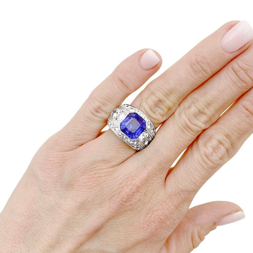 Bague 54 Bague platine, saphir et diamants. 58 Facettes 35525