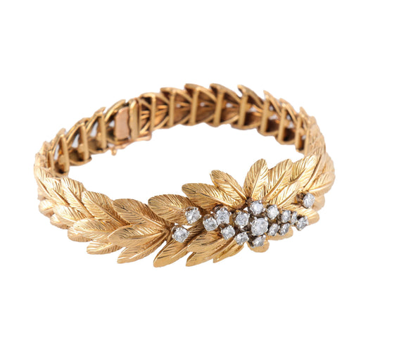 Bracelet Feuillage - Bracelet articulé en or jaune et diamants 58 Facettes BO/2200127