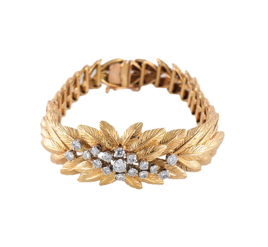Bracelet Feuillage - Bracelet articulé en or jaune et diamants 58 Facettes BO/2200127