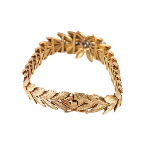 Bracelet Feuillage - Bracelet articulé en or jaune et diamants 58 Facettes BO/2200127