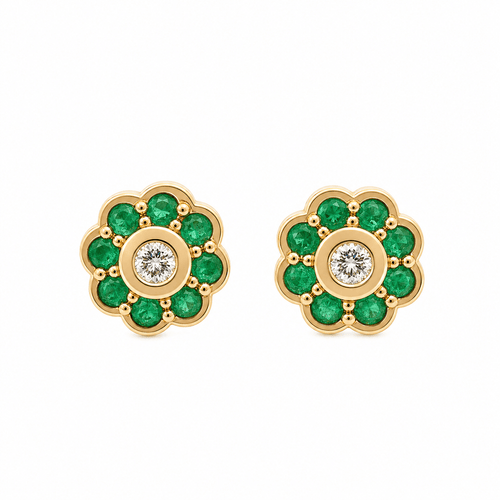 Boucles d'oreilles Boucles d'oreilles fleur en or jaune 18k avec diamants et émeraudes 58 Facettes 50450