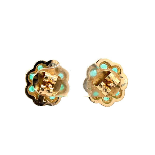 Boucles d'oreilles Boucles d'oreilles fleur en or jaune 18k avec diamants et émeraudes 58 Facettes 50450