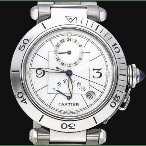 Montre Cartier Pasha - Montre automatique GMT réserve de marche en acier 38 mm 58 Facettes MT46243
