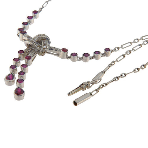 Collier Girocollo - Collier en or blanc 18 kt avec rubis et diamants 0,21 ct 58 Facettes G3932