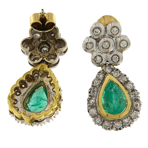Boucles d'oreilles Boucles d'oreilles vintage - Or jaune et blanc 18 ct avec émeraudes et diamants 0,90 ct 58 Facettes G3923