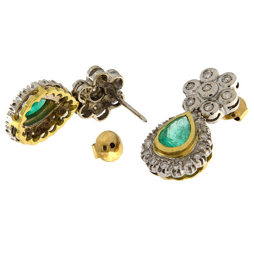 Boucles d'oreilles Boucles d'oreilles vintage - Or jaune et blanc 18 ct avec émeraudes et diamants 0,90 ct 58 Facettes G3923