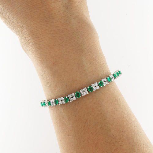 Bracelet Bracciale - Bracelet en platine avec béryls variété émeraude et diamants 58 Facettes G3919