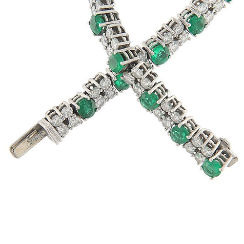 Bracelet Bracciale - Bracelet en platine avec béryls variété émeraude et diamants 58 Facettes G3919