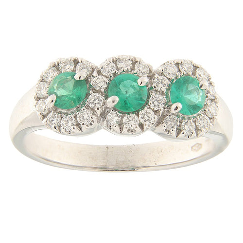 Bague Bague vintage - Or blanc 18 kt avec émeraudes et diamants 58 Facettes G3906