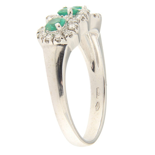 Bague Bague vintage - Or blanc 18 kt avec émeraudes et diamants 58 Facettes G3906