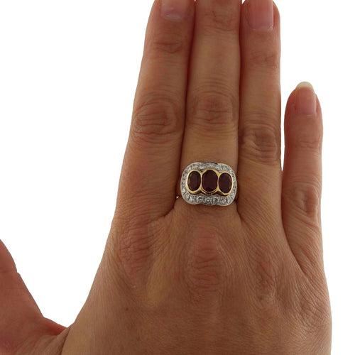 Bague 55 Bague vintage - Or jaune et blanc 18 ct avec rubis et diamants 58 Facettes G3898