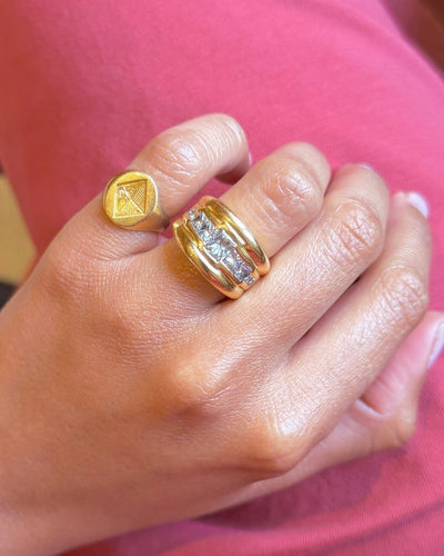 Bague 50 Bague bandeau en or jaune 18 carats et diamants taille princesse 58 Facettes dsq