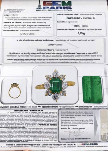 Bague 57 GemParis - Bague marguerite en or jaune 18k, émeraude de Zambie et diamants 58 Facettes 250