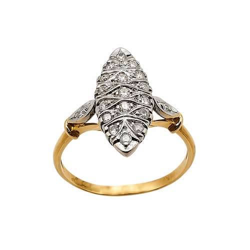 Bague 61 Bague marquise en or jaune et or gris 18K et diamants 58 Facettes Bague marquise en or et diamants