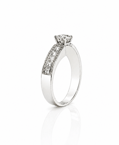 Bague 56 Solitaire - Bague en or blanc 18 carats et diamants naturels 58 Facettes 90291-ac11996