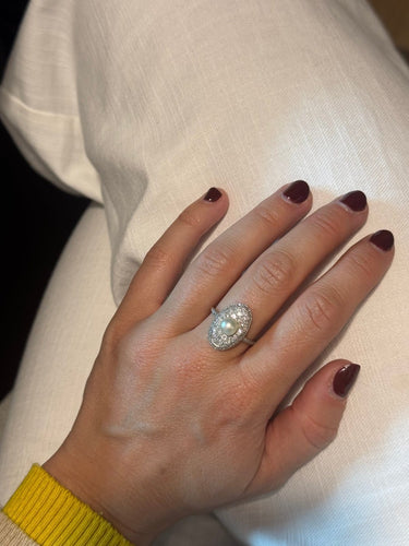 Bague 54 Bague ancienne - Bague en or sertie de diamants et perle 58 Facettes BAGUE-0001