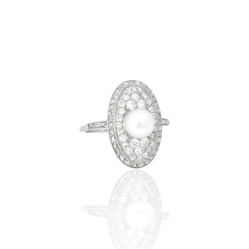 Bague 54 Bague ancienne - Bague en or sertie de diamants et perle 58 Facettes BAGUE-0001