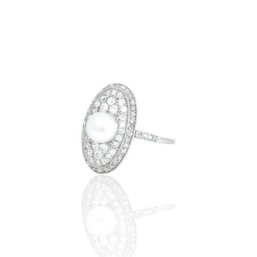 Bague 54 Bague ancienne - Bague en or sertie de diamants et perle 58 Facettes BAGUE-0001