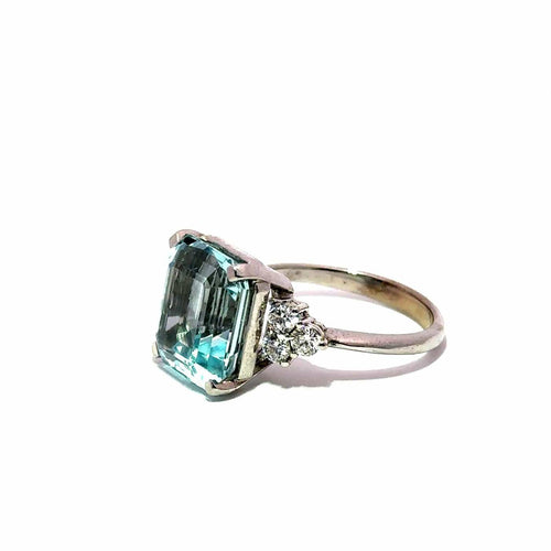 Bague 54 Bague - Aigue-marine 6,0 ct en or blanc 18k et diamants 58 Facettes 50452