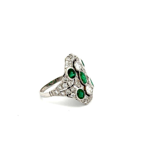 Bague 56 Bague Art déco géométrique en or blanc 18k, émeraudes colombiennes et diamants 58 Facettes 50455