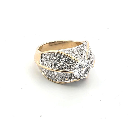 Bague 52 Bague rétro - Diamants en or jaune 18 ct 58 Facettes 294/26 D