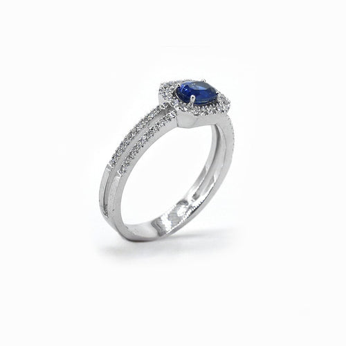 Bague 55 Bague en or blanc 18 carats avec saphir et diamants 58 Facettes Bague 144/1